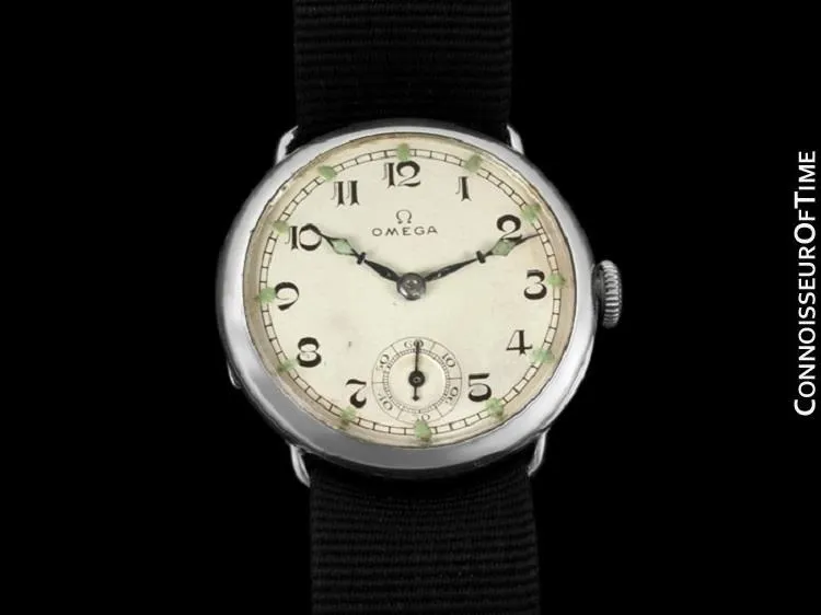 1923 Omega Vintage Mens Officer's Style Sterling Silver Watch