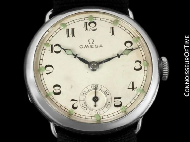 1923 Omega Vintage Mens Officer's Style Sterling Silver Watch