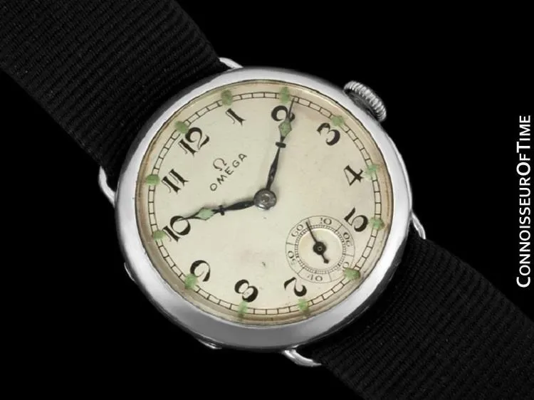 1923 Omega Vintage Mens Officer's Style Sterling Silver Watch