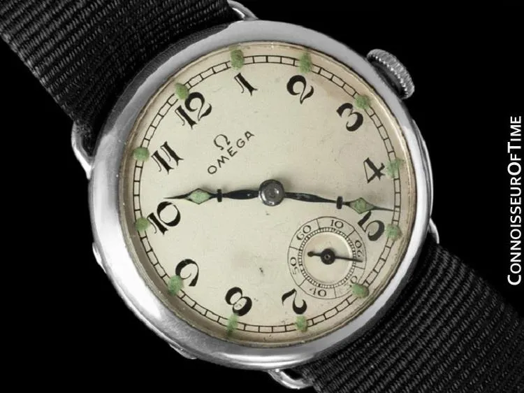 1923 Omega Vintage Mens Officer's Style Sterling Silver Watch