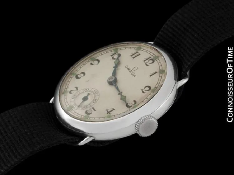 1923 Omega Vintage Mens Officer's Style Sterling Silver Watch