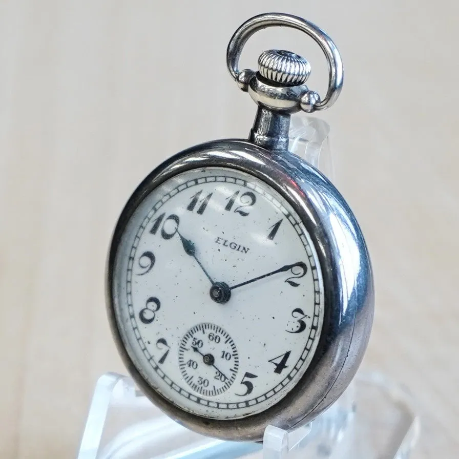 1926 ELGIN Ladies Pocket Watch 3/0s Grade 465 15 Jewels 925 Sterling Silver Case