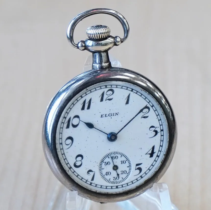 1926 ELGIN Ladies Pocket Watch 3/0s Grade 465 15 Jewels 925 Sterling Silver Case