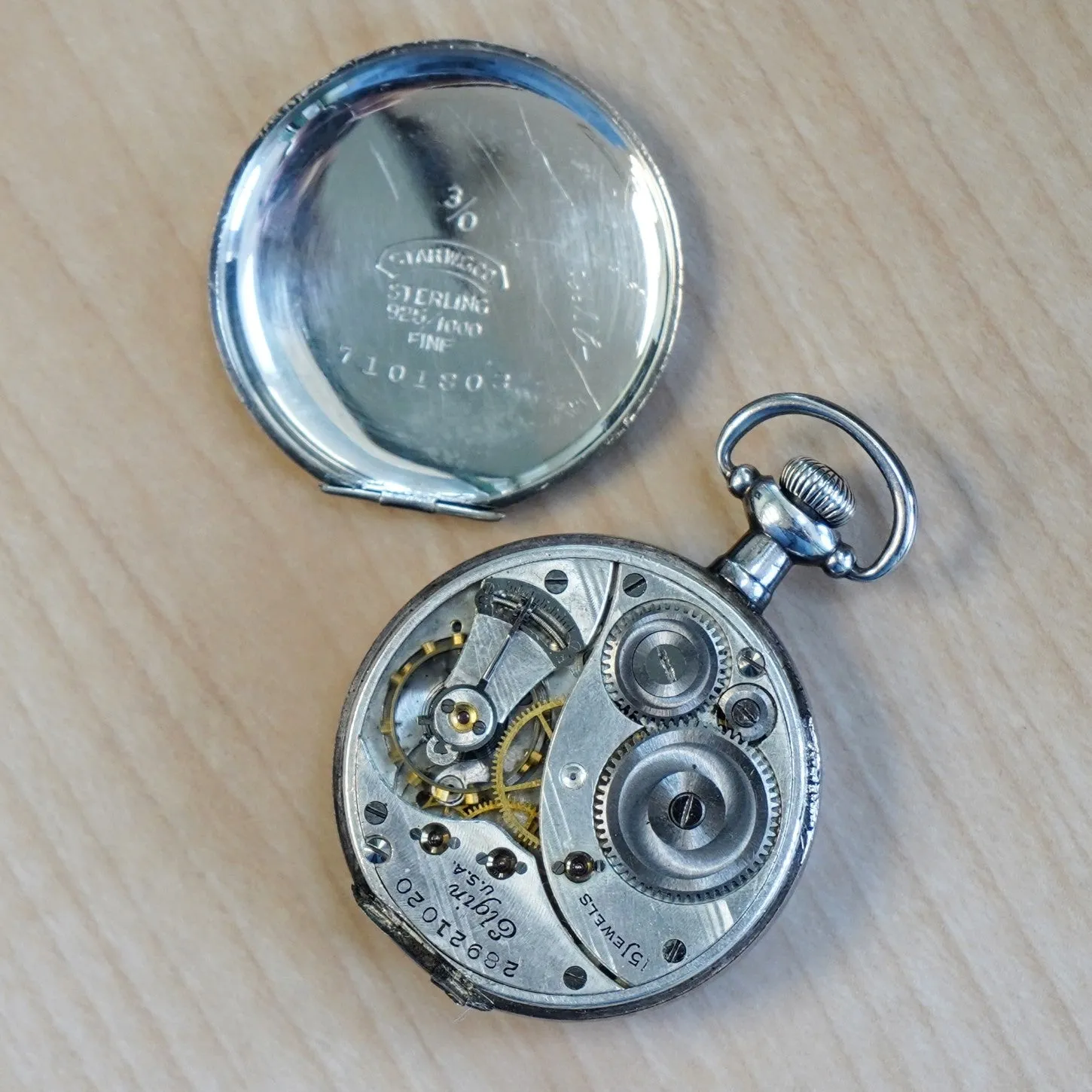1926 ELGIN Ladies Pocket Watch 3/0s Grade 465 15 Jewels 925 Sterling Silver Case