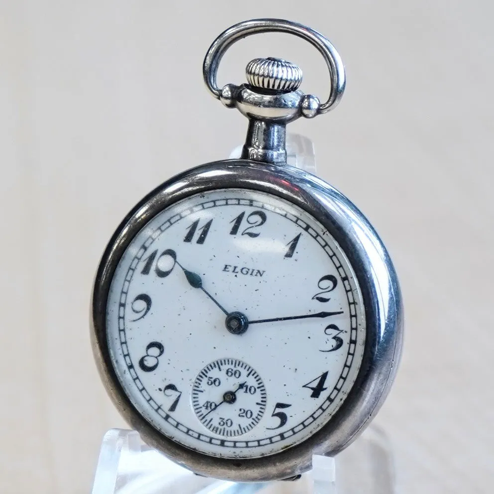 1926 ELGIN Ladies Pocket Watch 3/0s Grade 465 15 Jewels 925 Sterling Silver Case