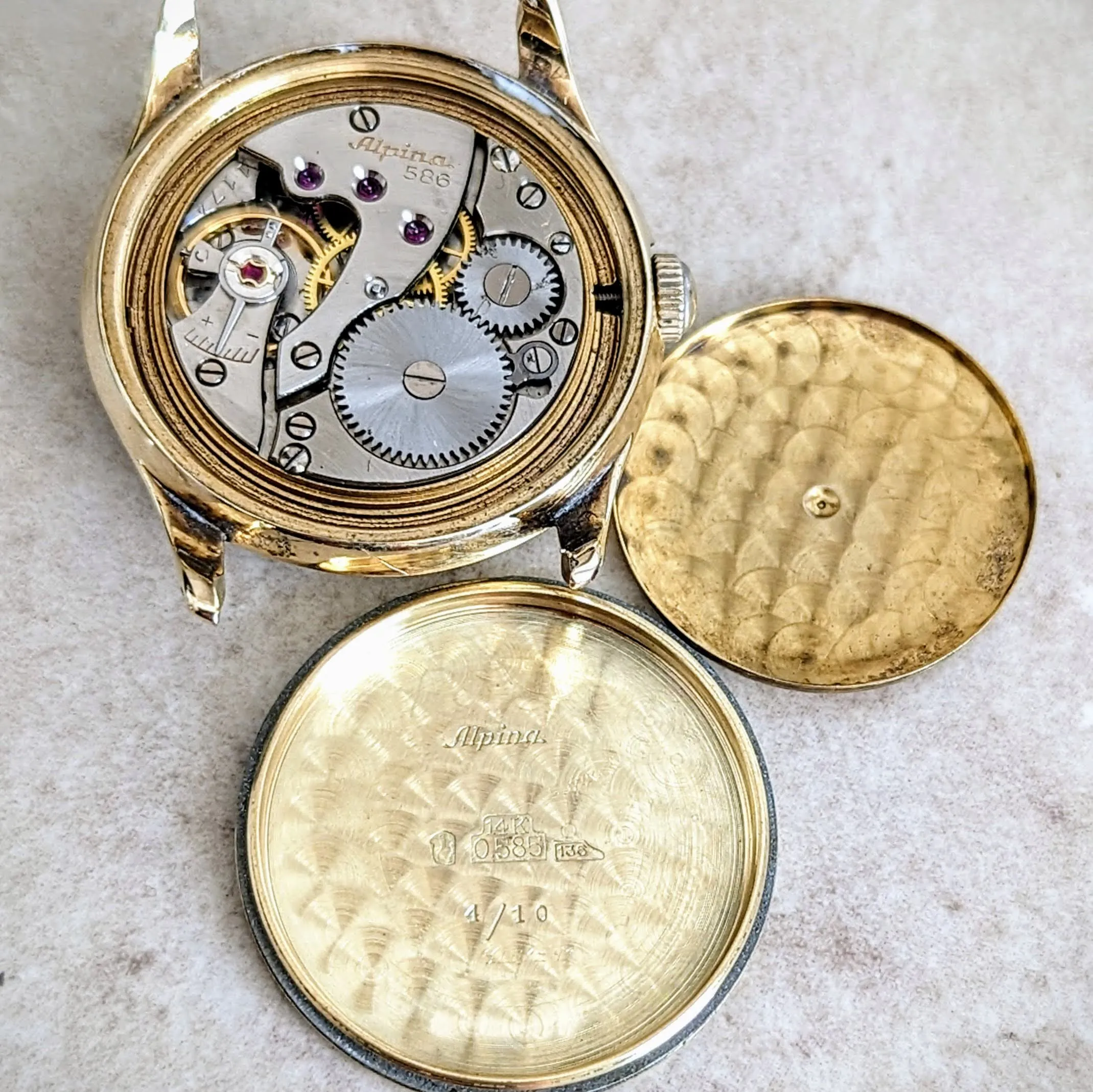 1940s ALPINA Watch 14K GOLD Vintage Wristwatch - Rose Gold Dial - Original BOX!