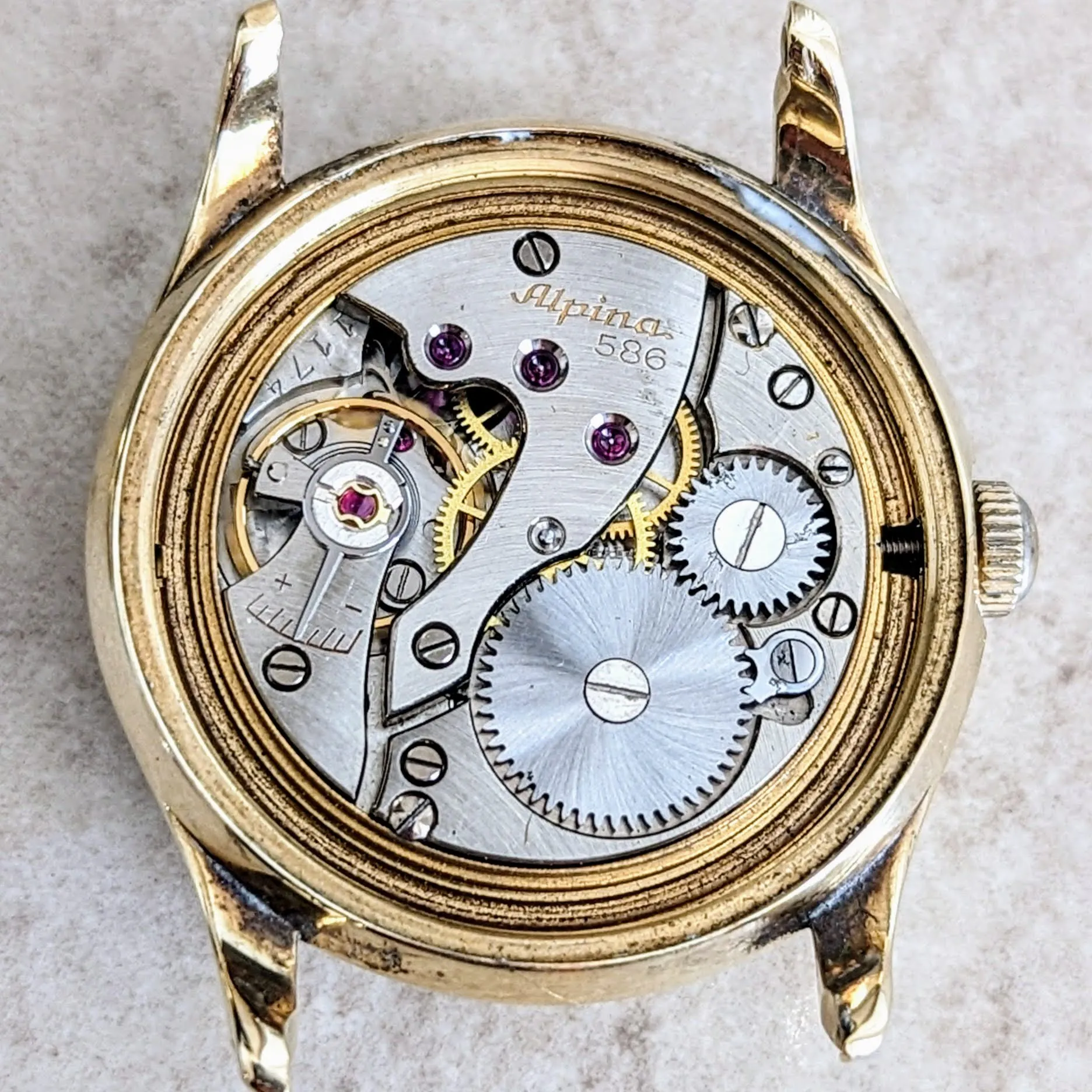 1940s ALPINA Watch 14K GOLD Vintage Wristwatch - Rose Gold Dial - Original BOX!