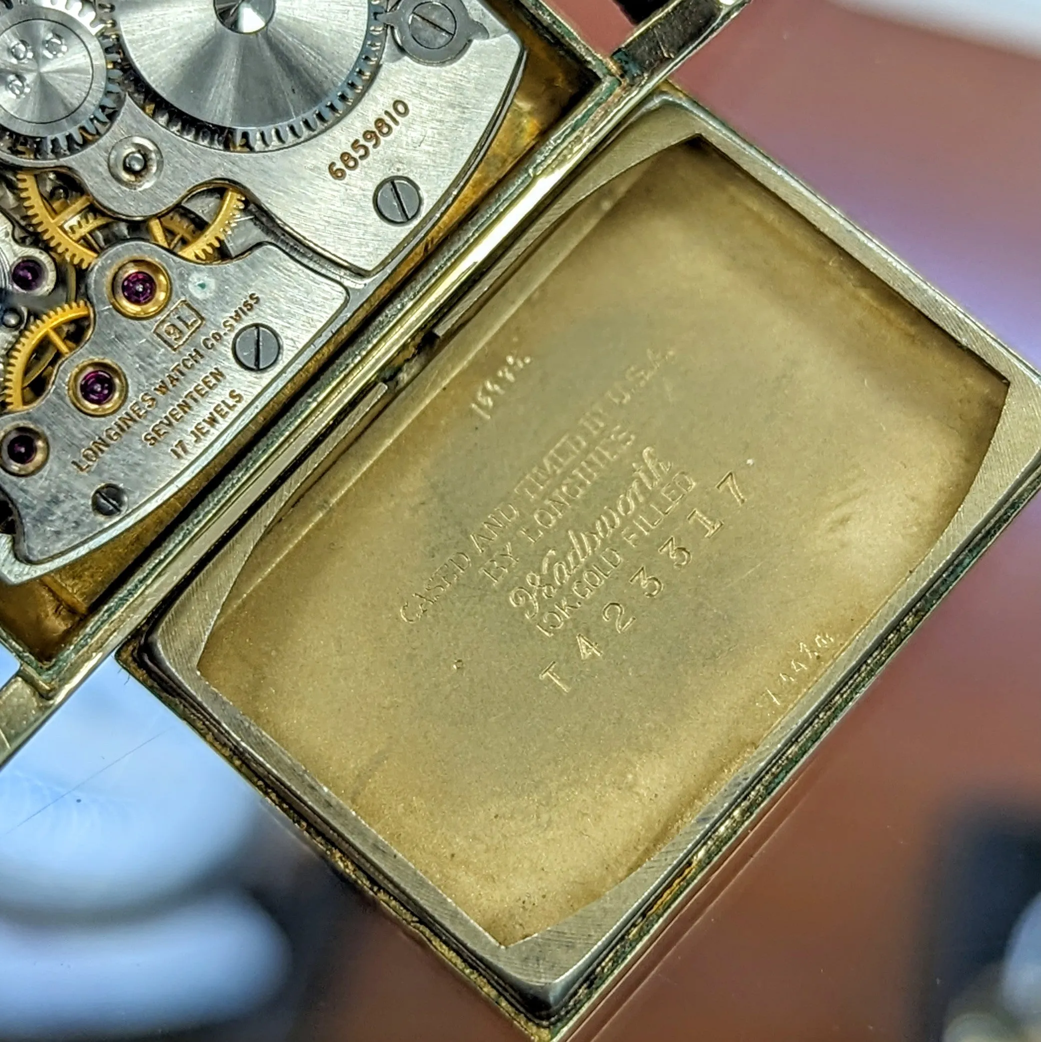 1944 LONGINES Watch 17 Jewels Cal. 9L Wristwatch 10K GF Tank Case Wristwatch
