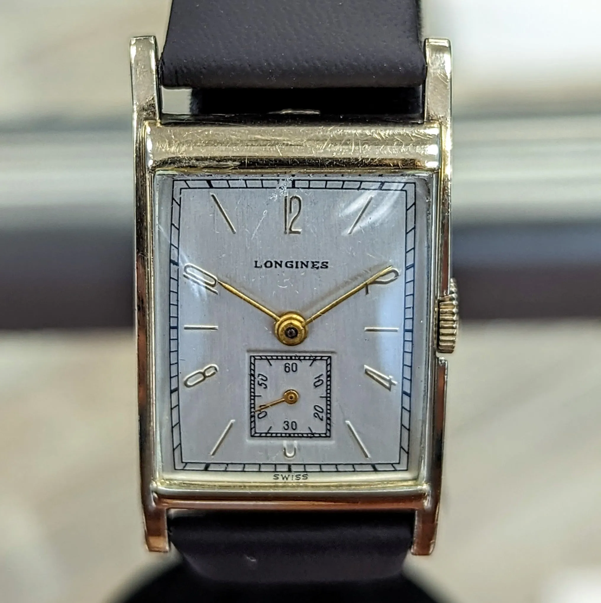 1944 LONGINES Watch 17 Jewels Cal. 9L Wristwatch 10K GF Tank Case Wristwatch
