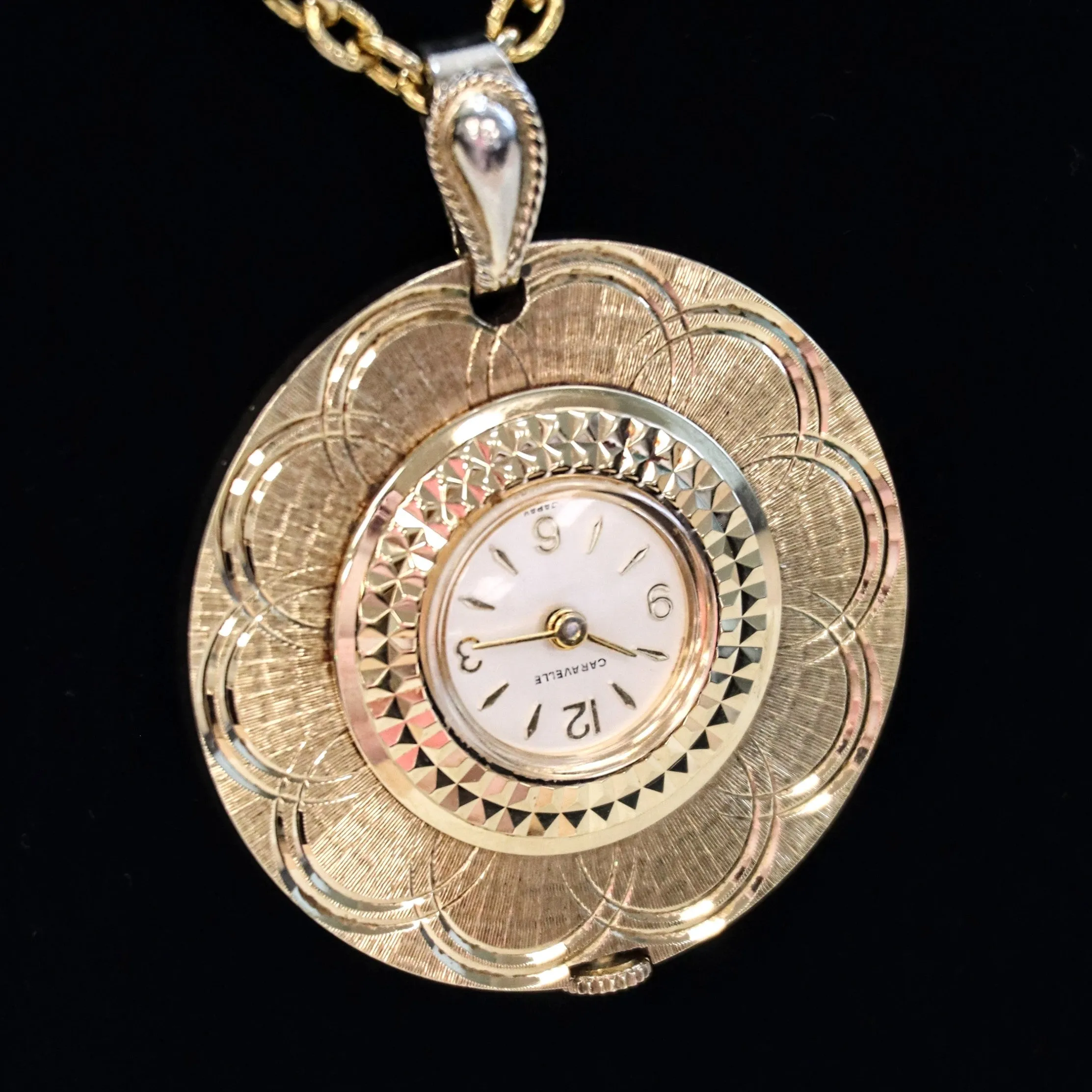 1967 CARAVELLE by Bulova Ladies Pendant 7 Jewels Watch with GP Link Chain 24"
