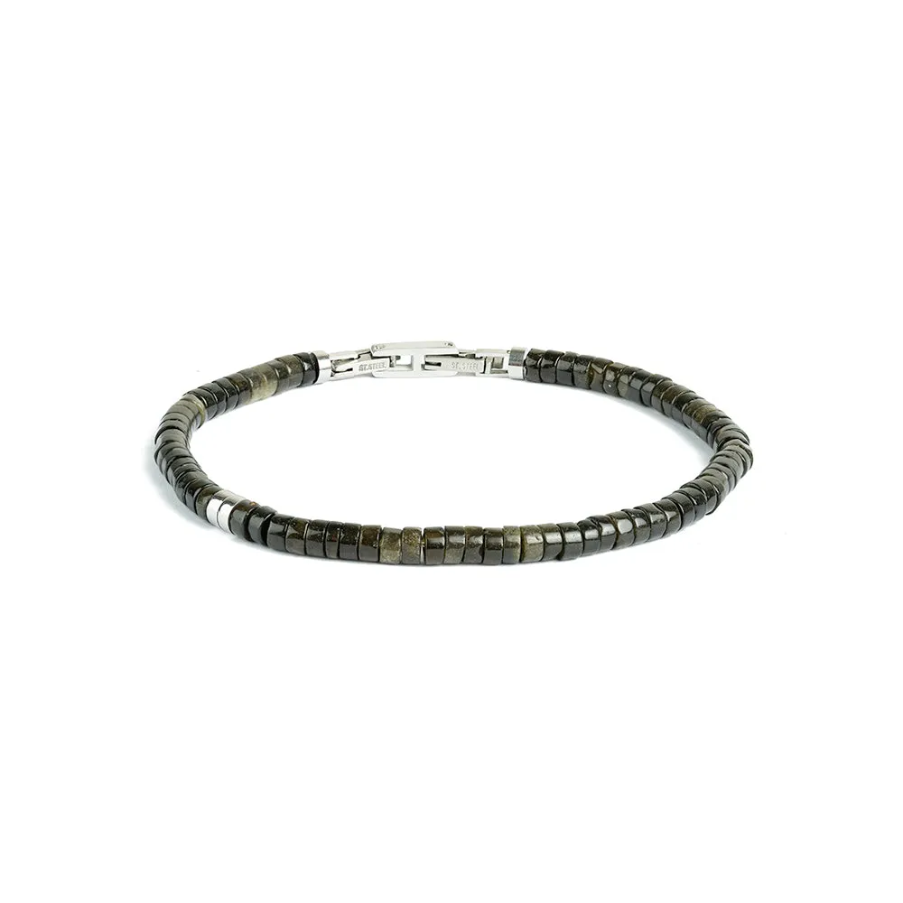2mm Bracelet with green Obsidian stones and titanium element
