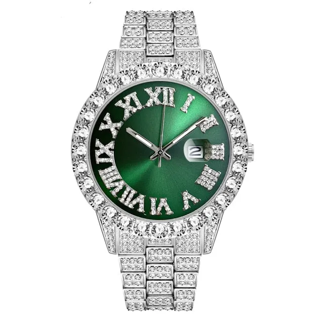 2PCS  Gold Luxury Fashion Calendar Quartz Watch Rhinestone Wristwatch  Set