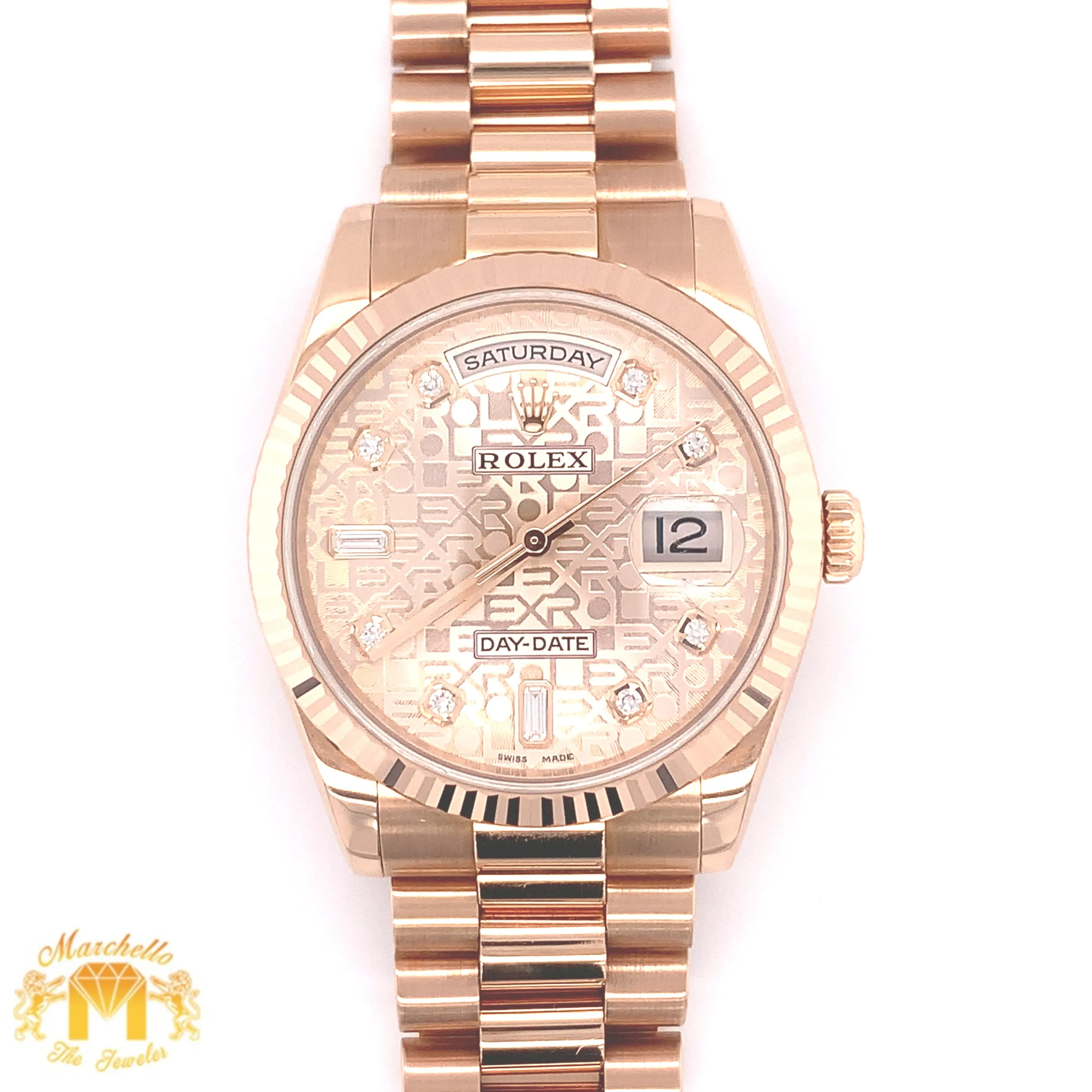 36mm Rose Gold Rolex Day Date Presidential Watch (factory diamond dial)