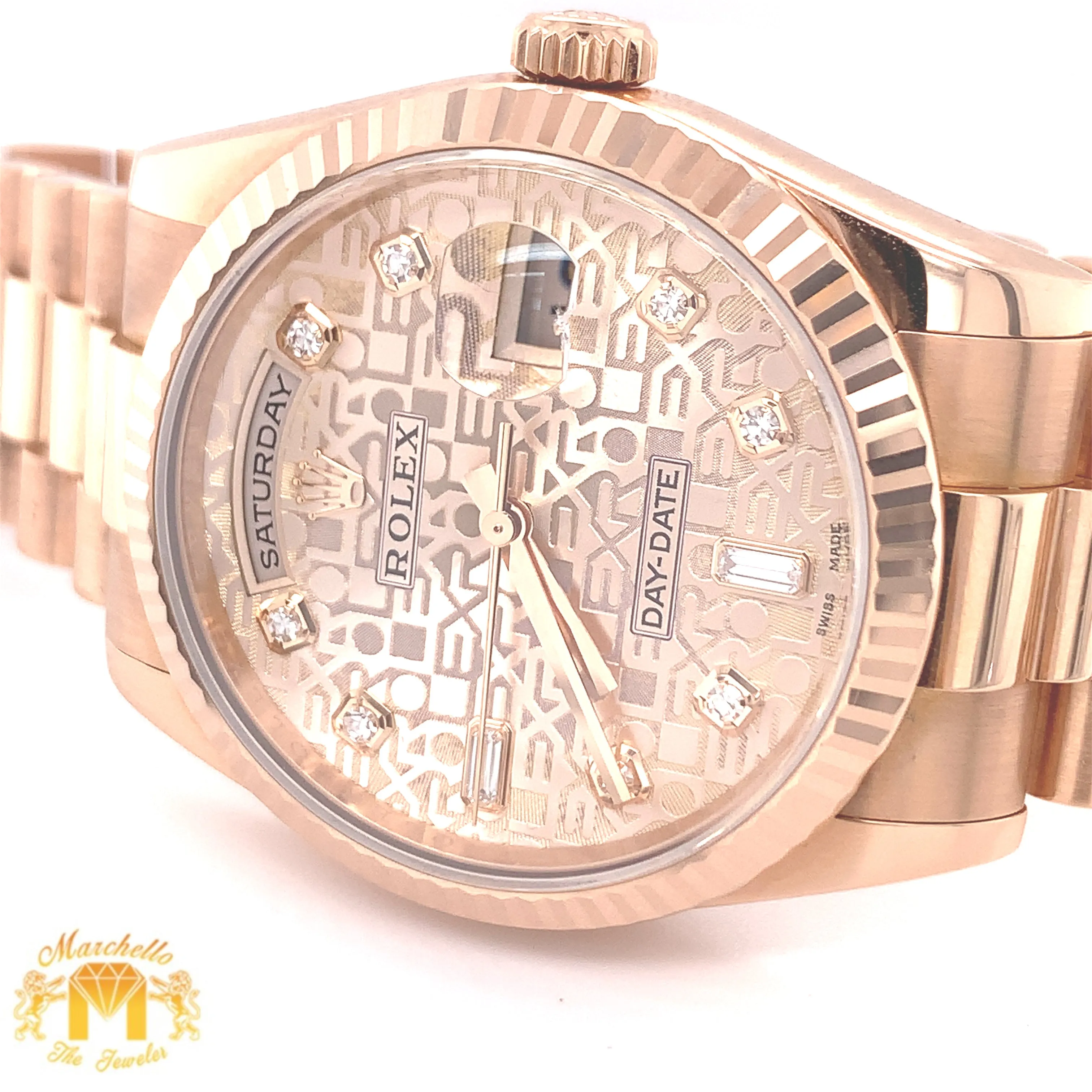 36mm Rose Gold Rolex Day Date Presidential Watch (factory diamond dial)