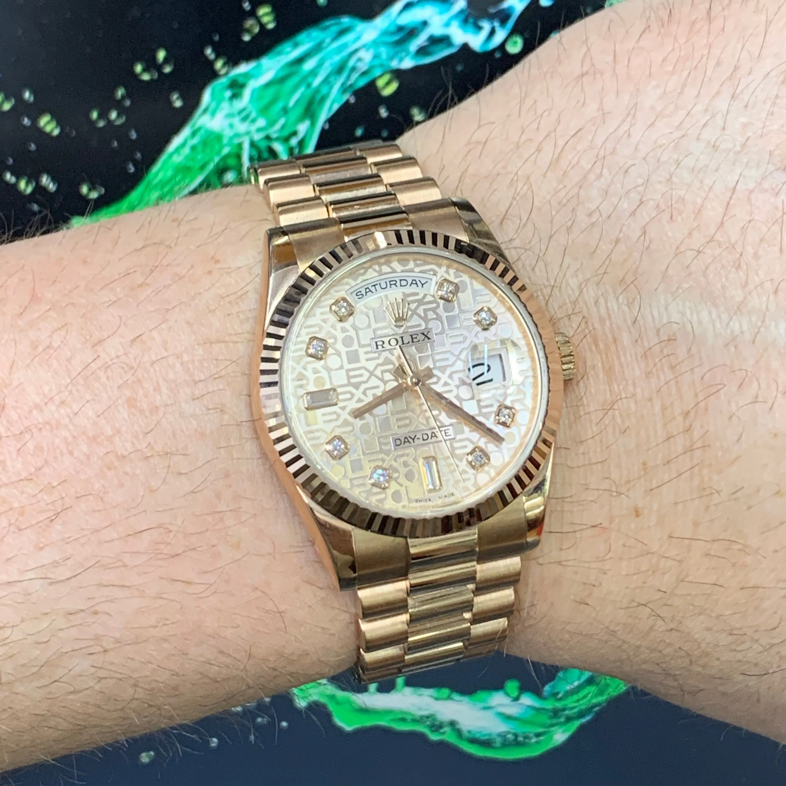 36mm Rose Gold Rolex Day Date Presidential Watch (factory diamond dial)