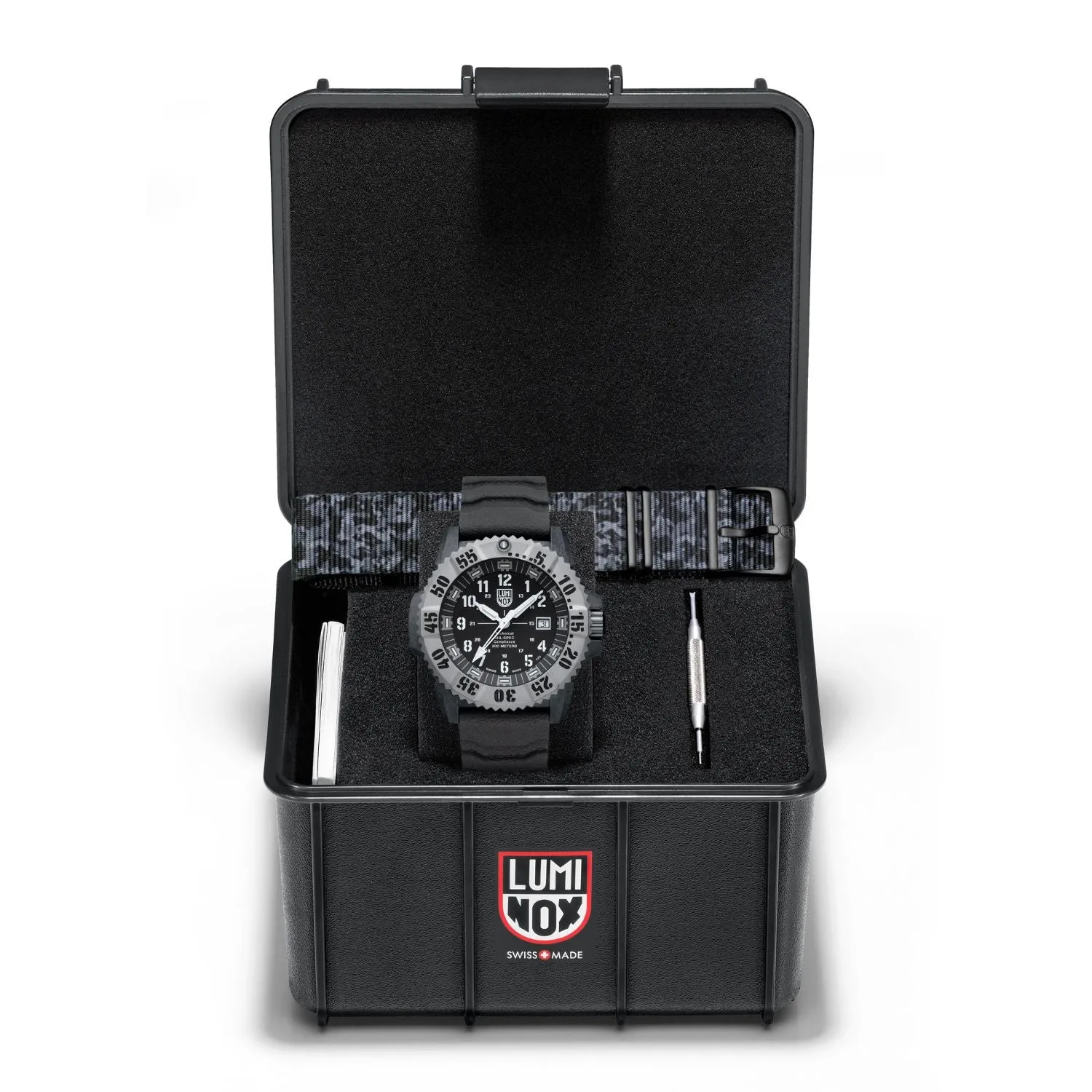 46MM LUMINOX MIL-SPEC QUARTZ BLACK CARBONOX WATCH WITH BLACK DIAL AND TITANIUM BEZEL