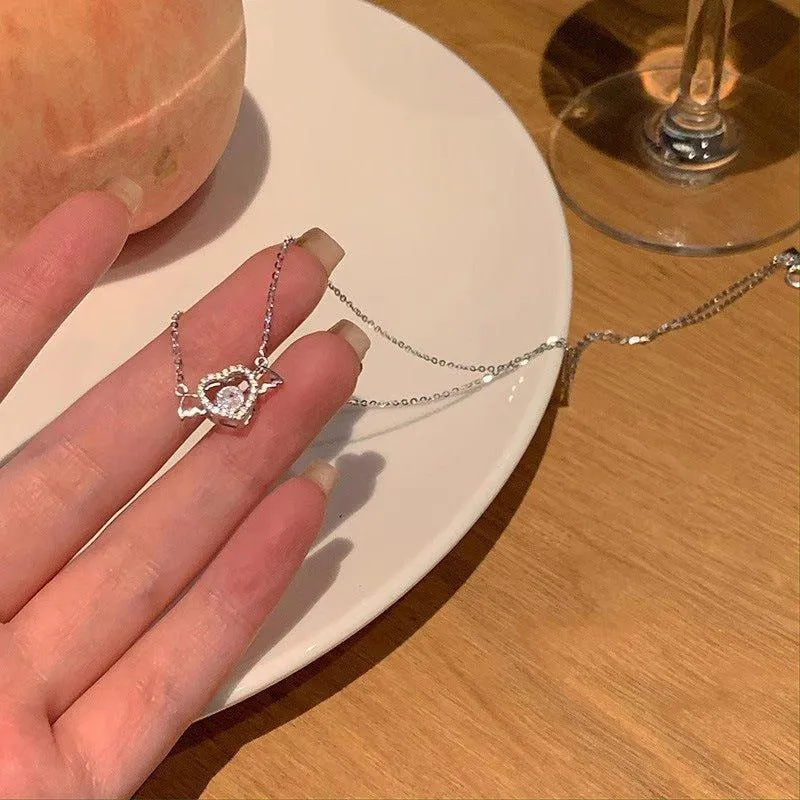925 Sterling Silver Angel Heart Necklace with Cross Chain