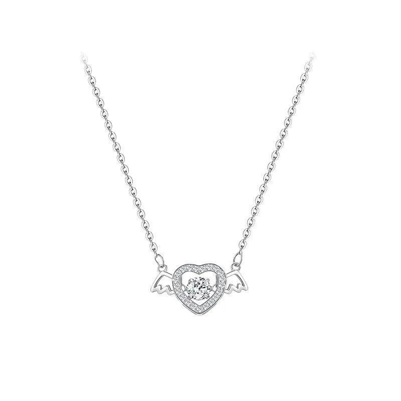 925 Sterling Silver Angel Heart Necklace with Cross Chain