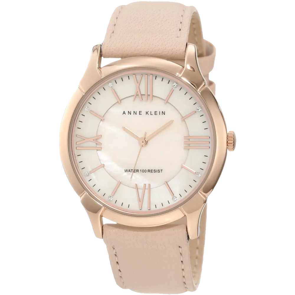 Anne Klein Womens AK 1010RGLP Rose Gold Tone Watch with Swarovski Crystals and Leather Band