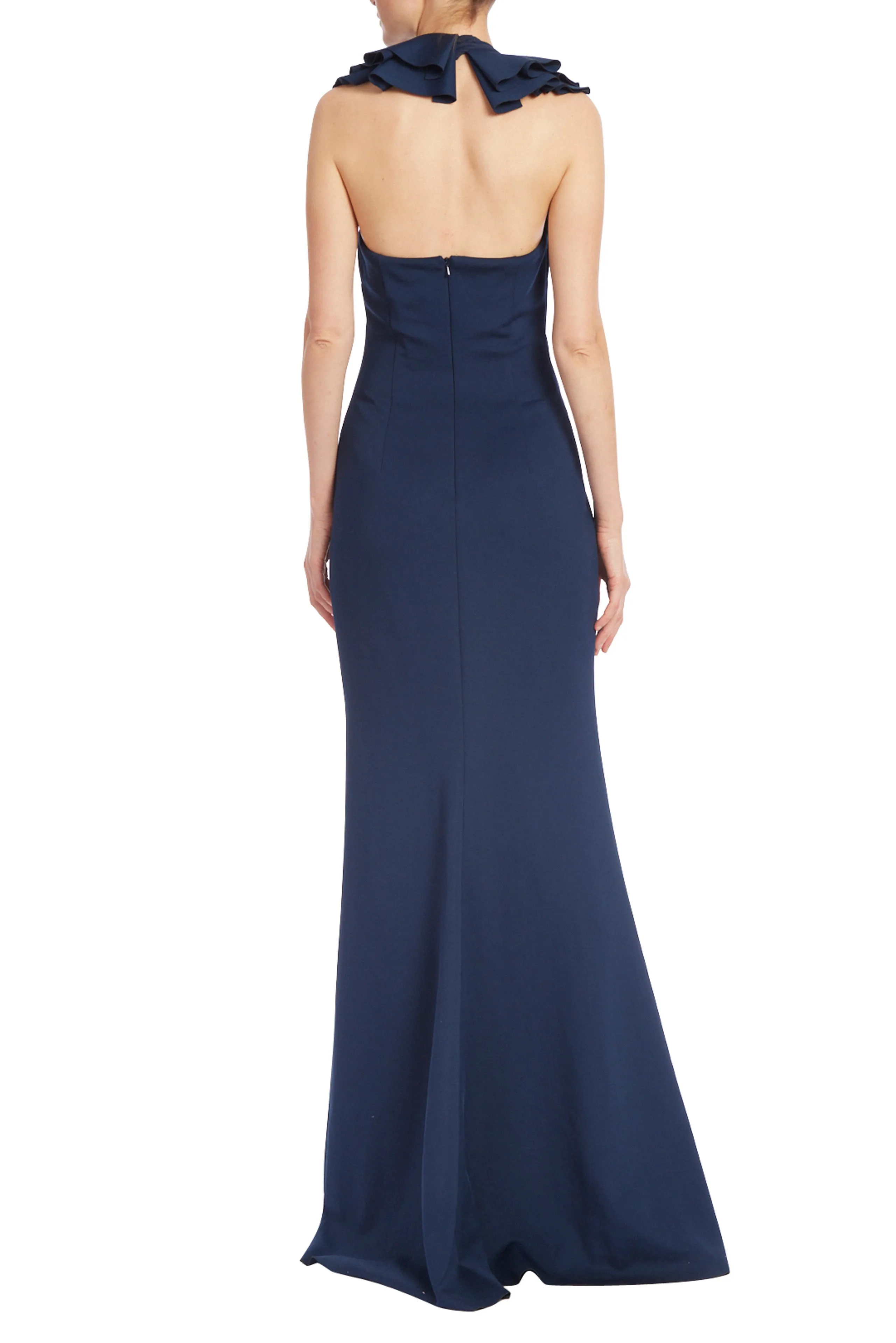 Badgley Mischka Cascading Ruffle Halter Gown