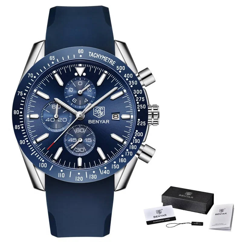 BENYAR Men Watches Brand Luxury Silicone Strap Waterproof Sport Quartz Chronograph Military Watch Men Clock Relogio Masculino