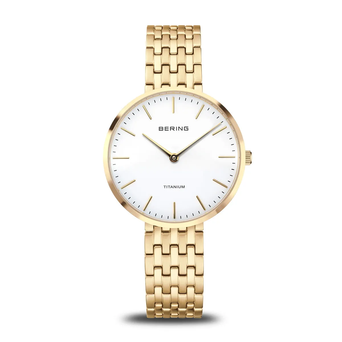 Bering 34mm Titanium Yellow Gold Plated Quartz Watch
