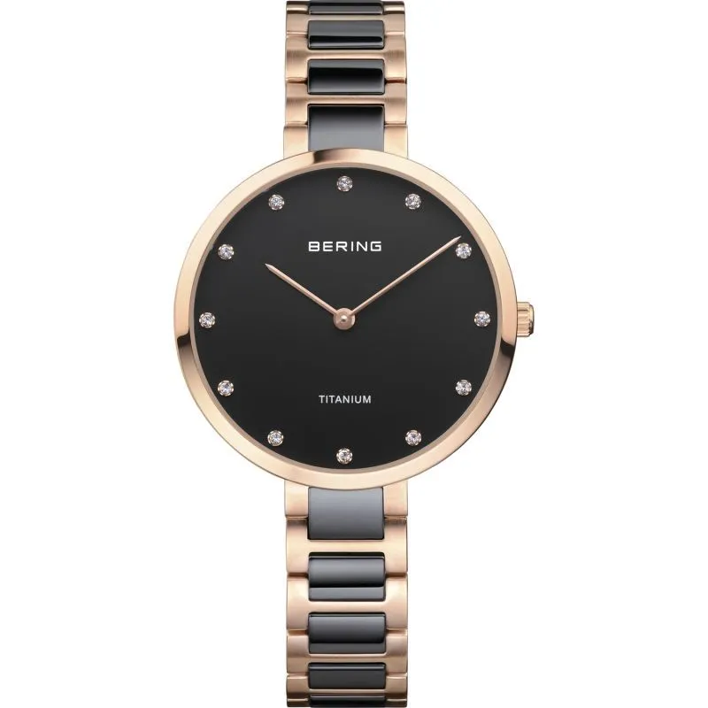 Bering Ladies Titanium Ceramic Black And Rose Watch