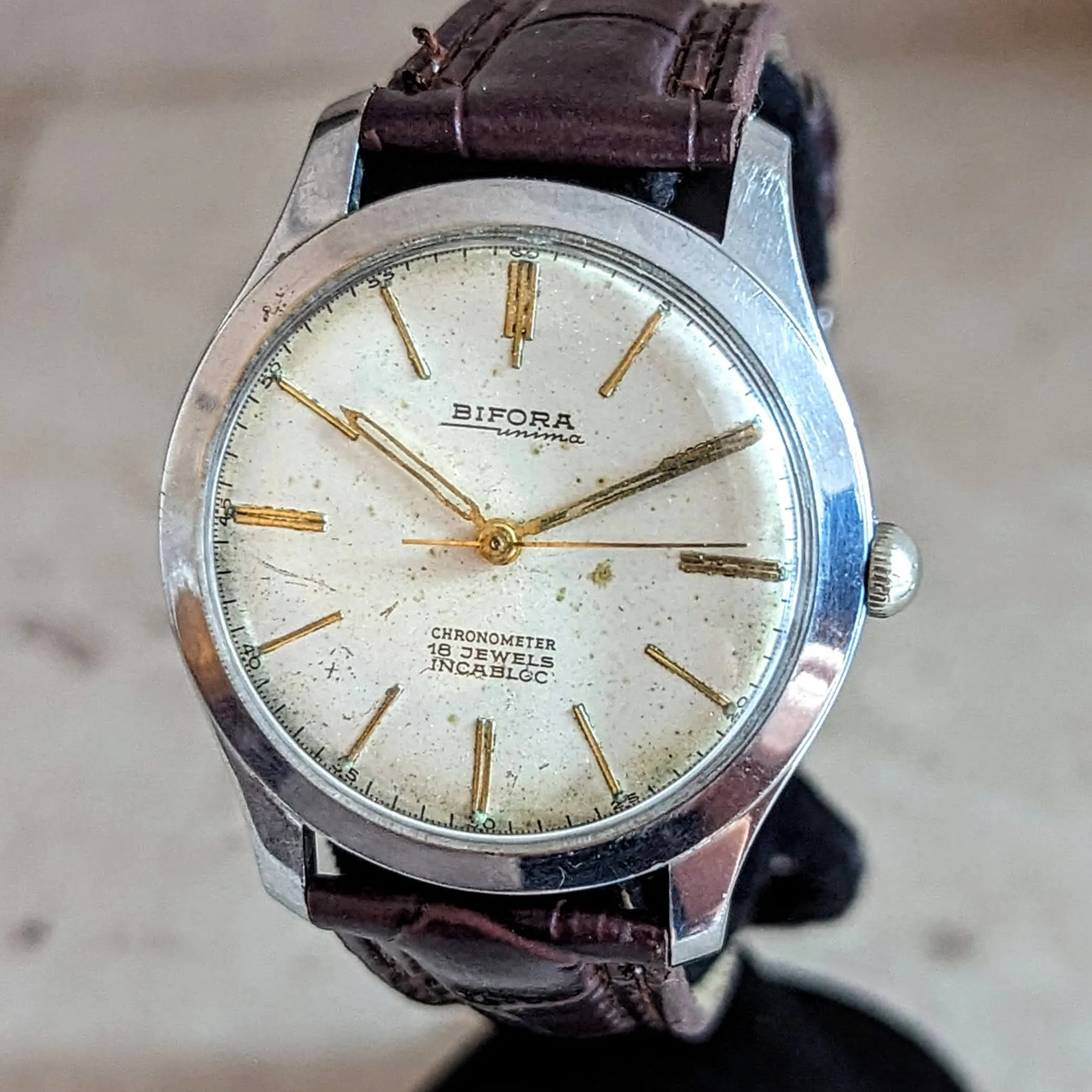 BIFORA Unima Chronometer Wristwatch 18 Jewels Hack Mechanism Vintage Watch