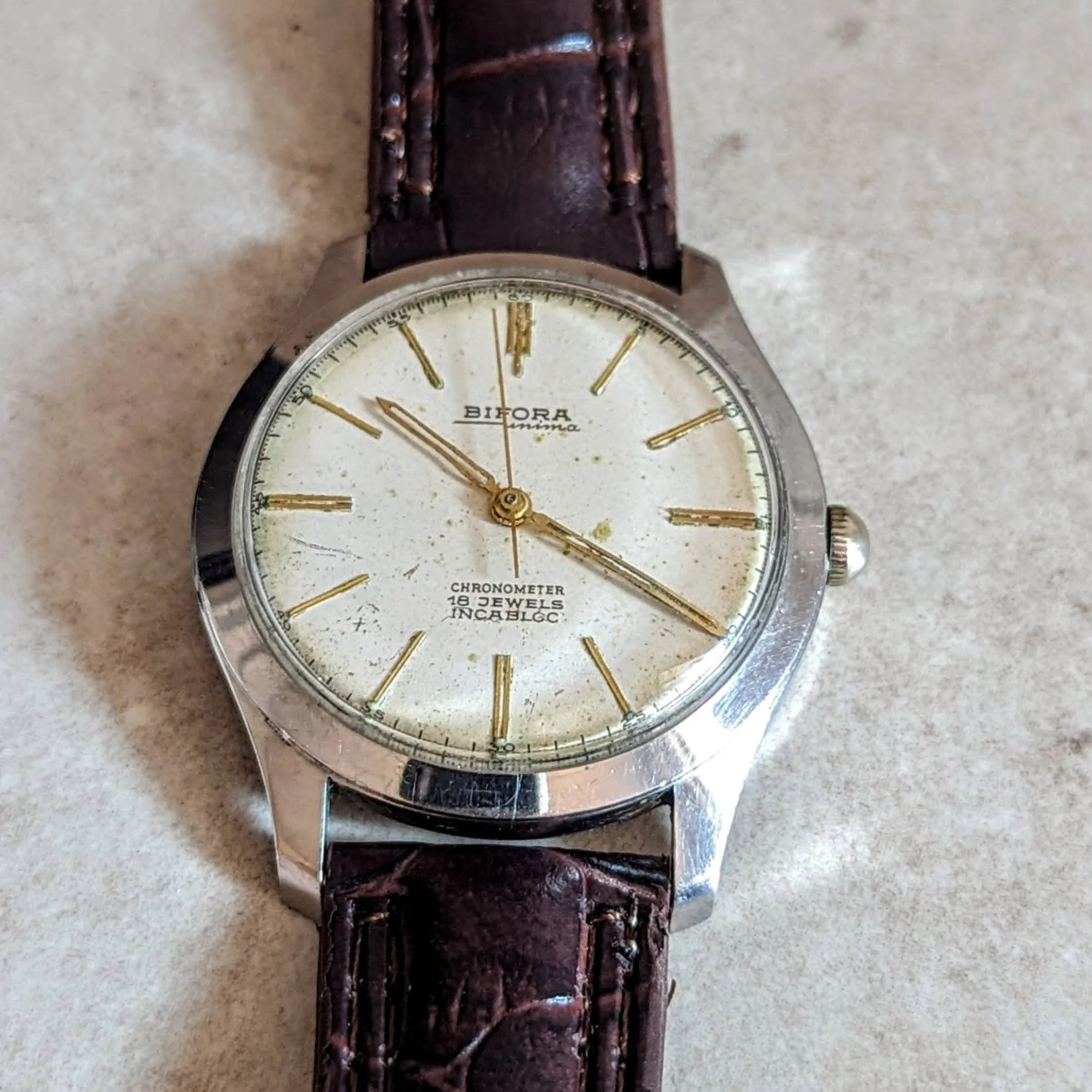 BIFORA Unima Chronometer Wristwatch 18 Jewels Hack Mechanism Vintage Watch