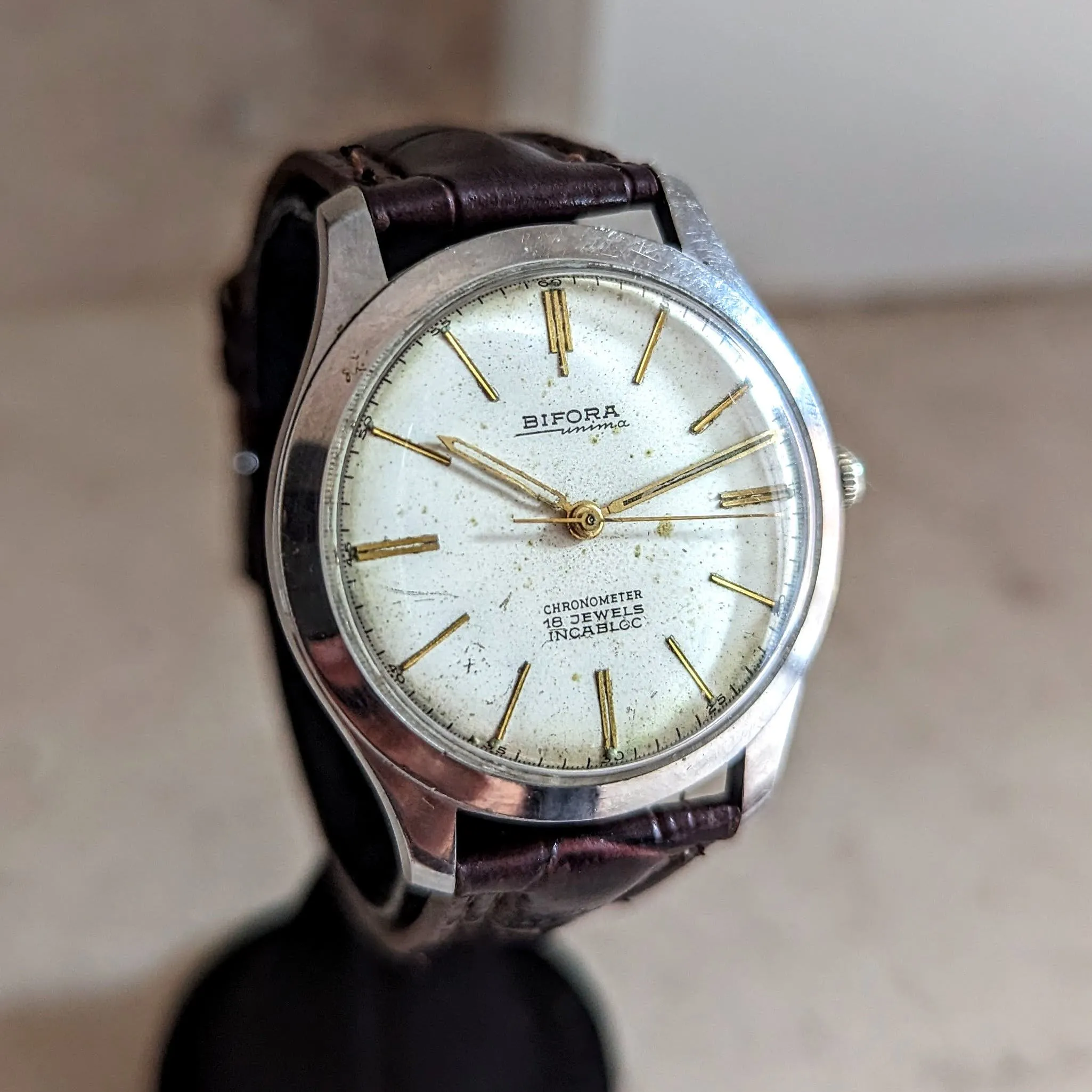 BIFORA Unima Chronometer Wristwatch 18 Jewels Hack Mechanism Vintage Watch