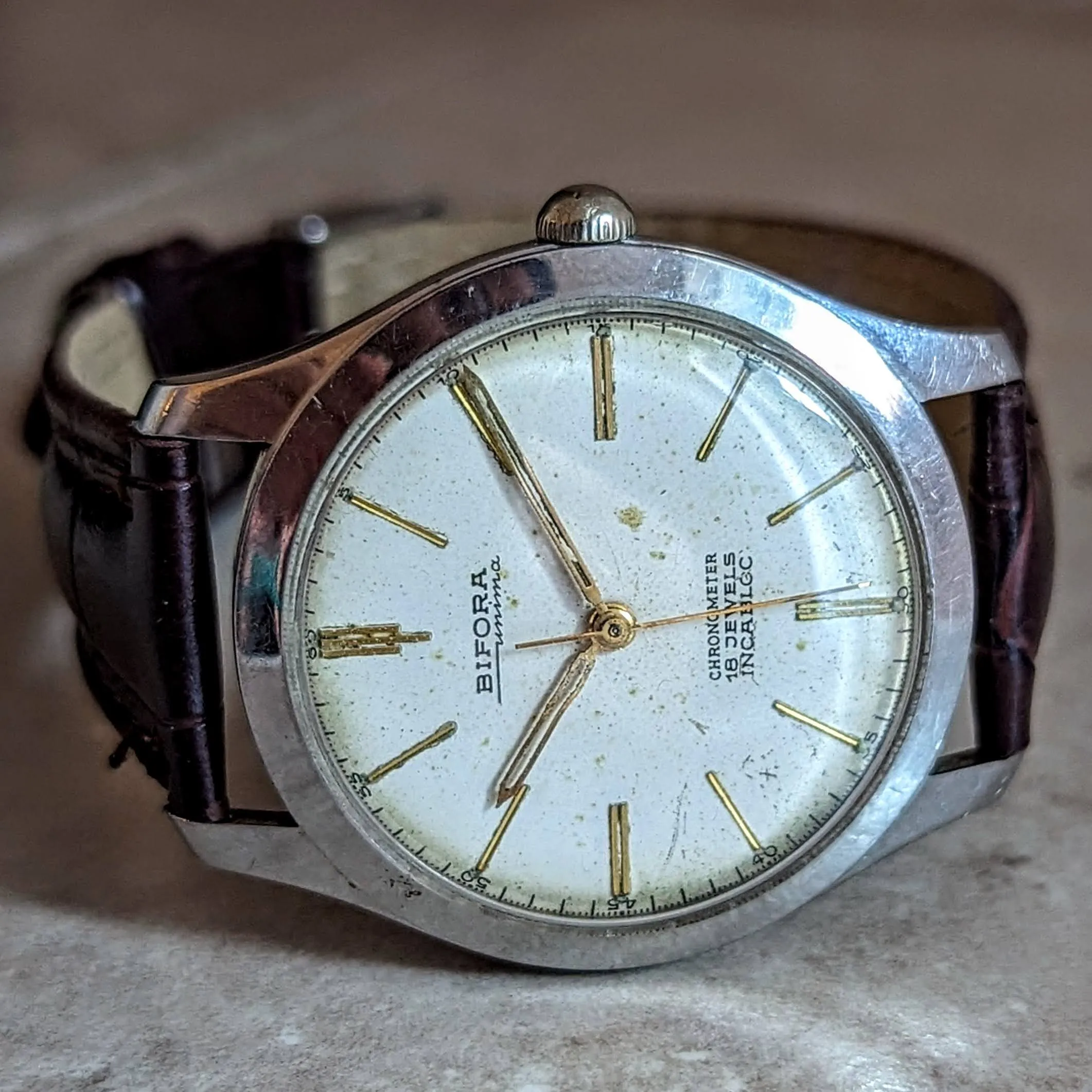BIFORA Unima Chronometer Wristwatch 18 Jewels Hack Mechanism Vintage Watch