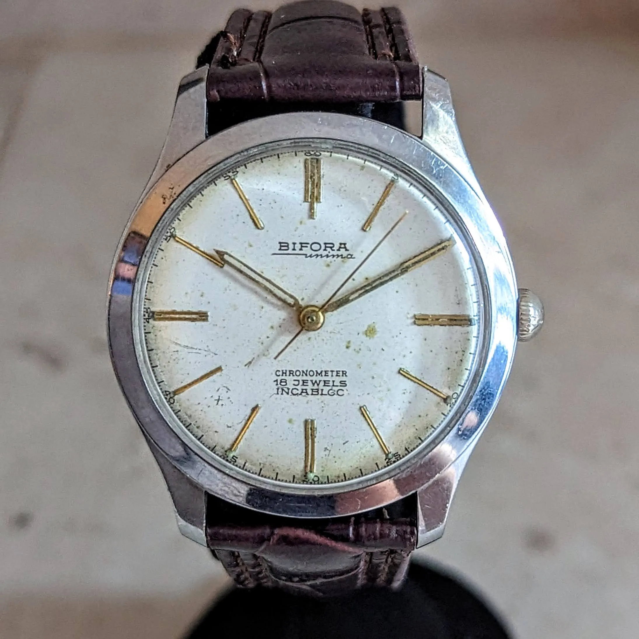 BIFORA Unima Chronometer Wristwatch 18 Jewels Hack Mechanism Vintage Watch