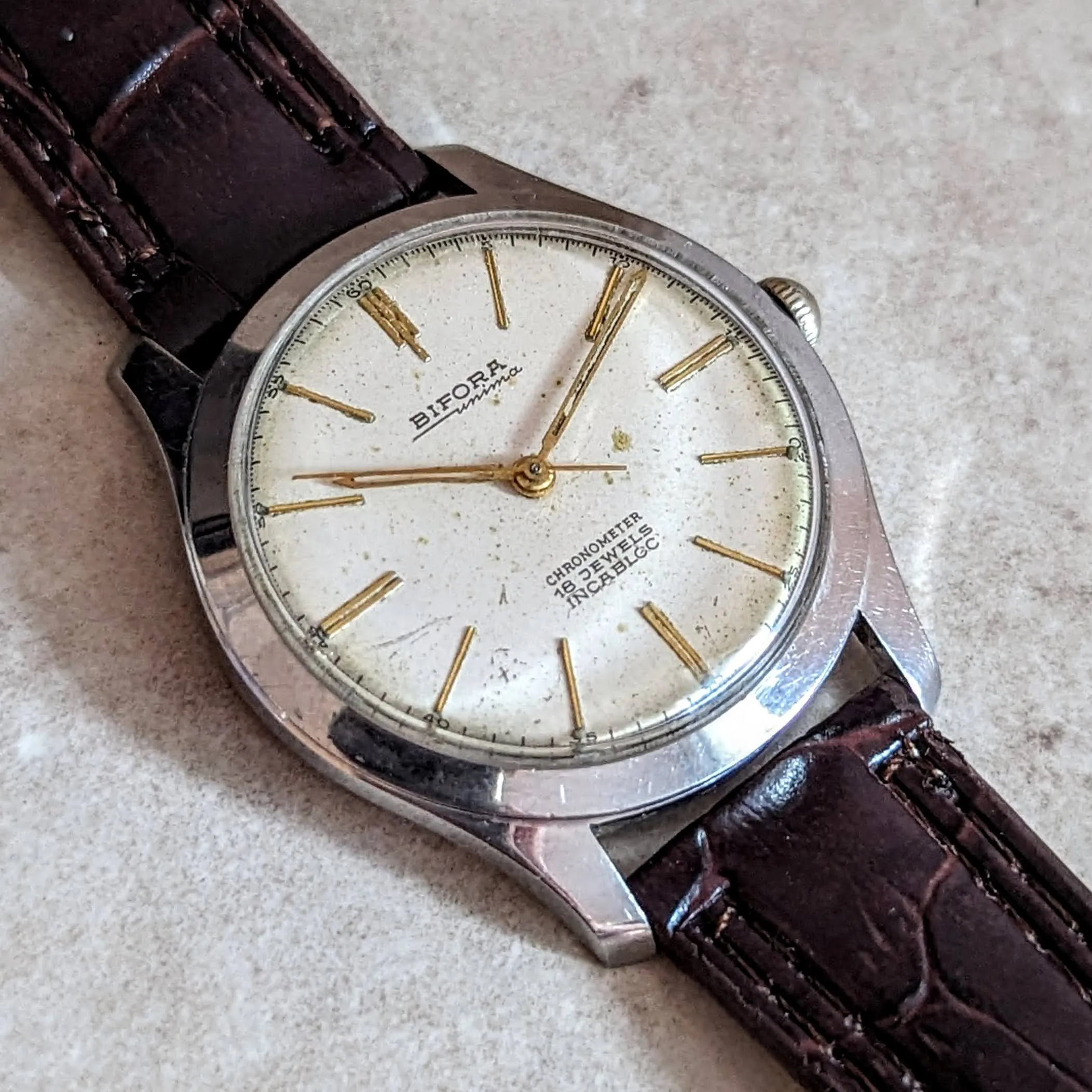 BIFORA Unima Chronometer Wristwatch 18 Jewels Hack Mechanism Vintage Watch
