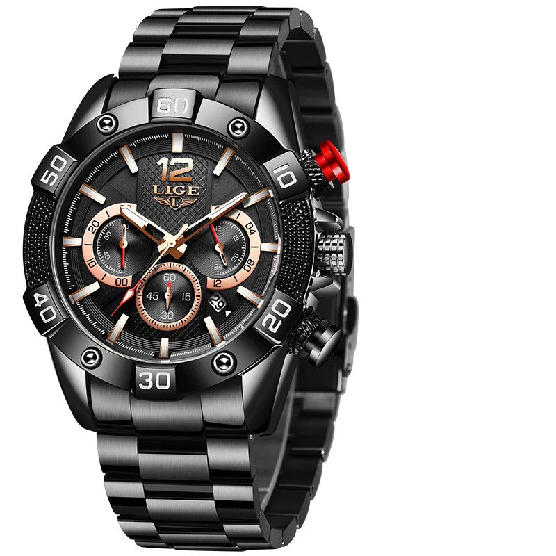 Blue Mens  Luxury Clock Sports Chronograph Waterproof Quartz Watch