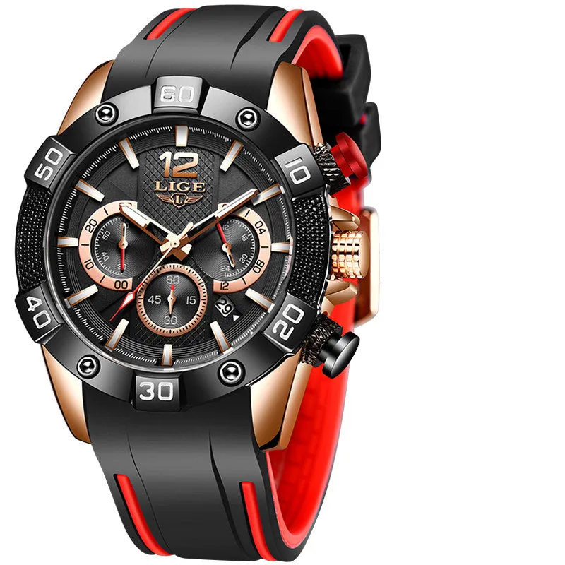 Blue Mens  Luxury Clock Sports Chronograph Waterproof Quartz Watch