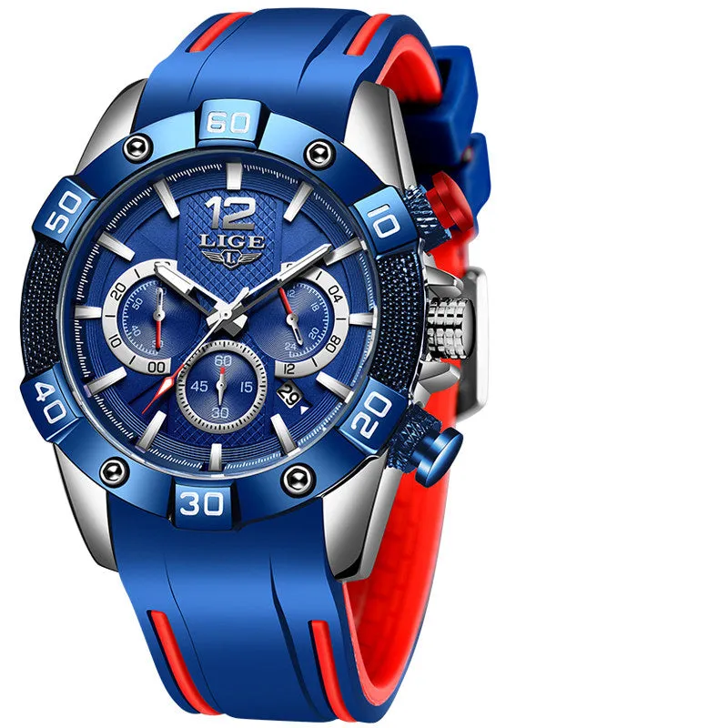 Blue Mens  Luxury Clock Sports Chronograph Waterproof Quartz Watch