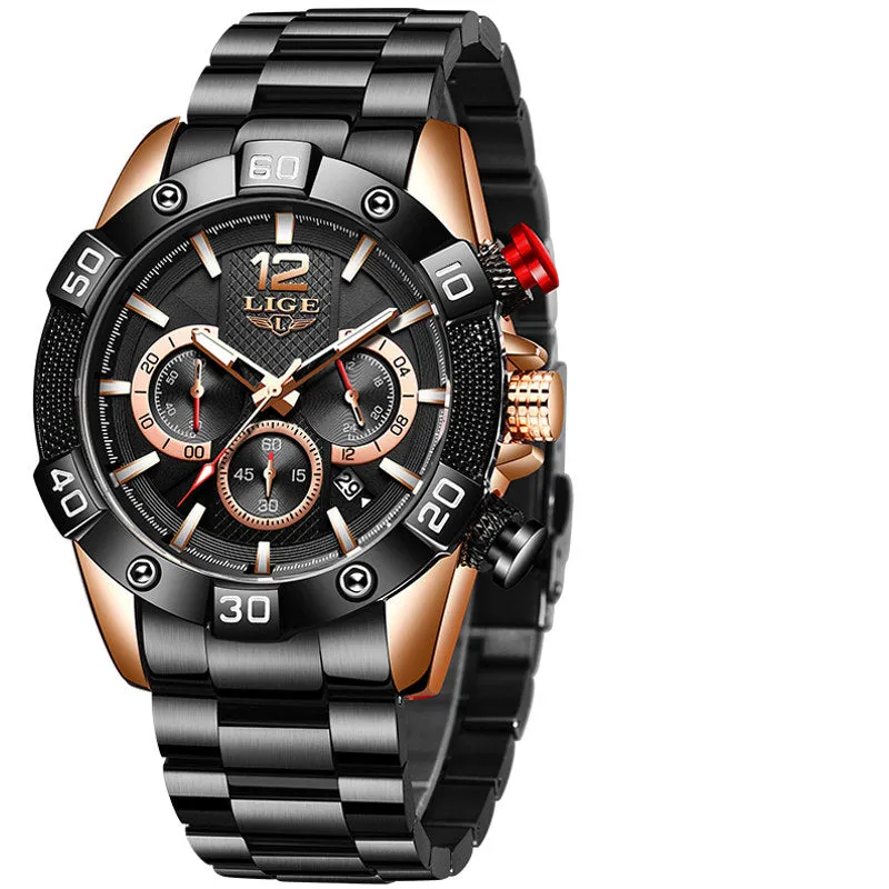 Blue Mens  Luxury Clock Sports Chronograph Waterproof Quartz Watch