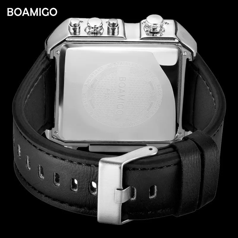 BOAMIGO Brand Men Sports Watches 3 Time Zones Time