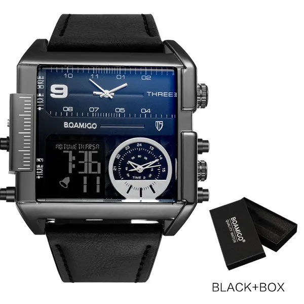 BOAMIGO Brand Men Sports Watches 3 Time Zones Time