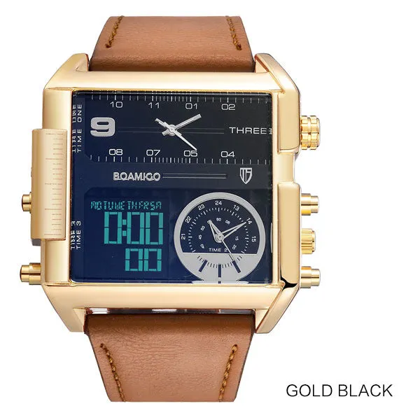 BOAMIGO Brand Men Sports Watches 3 Time Zones Time