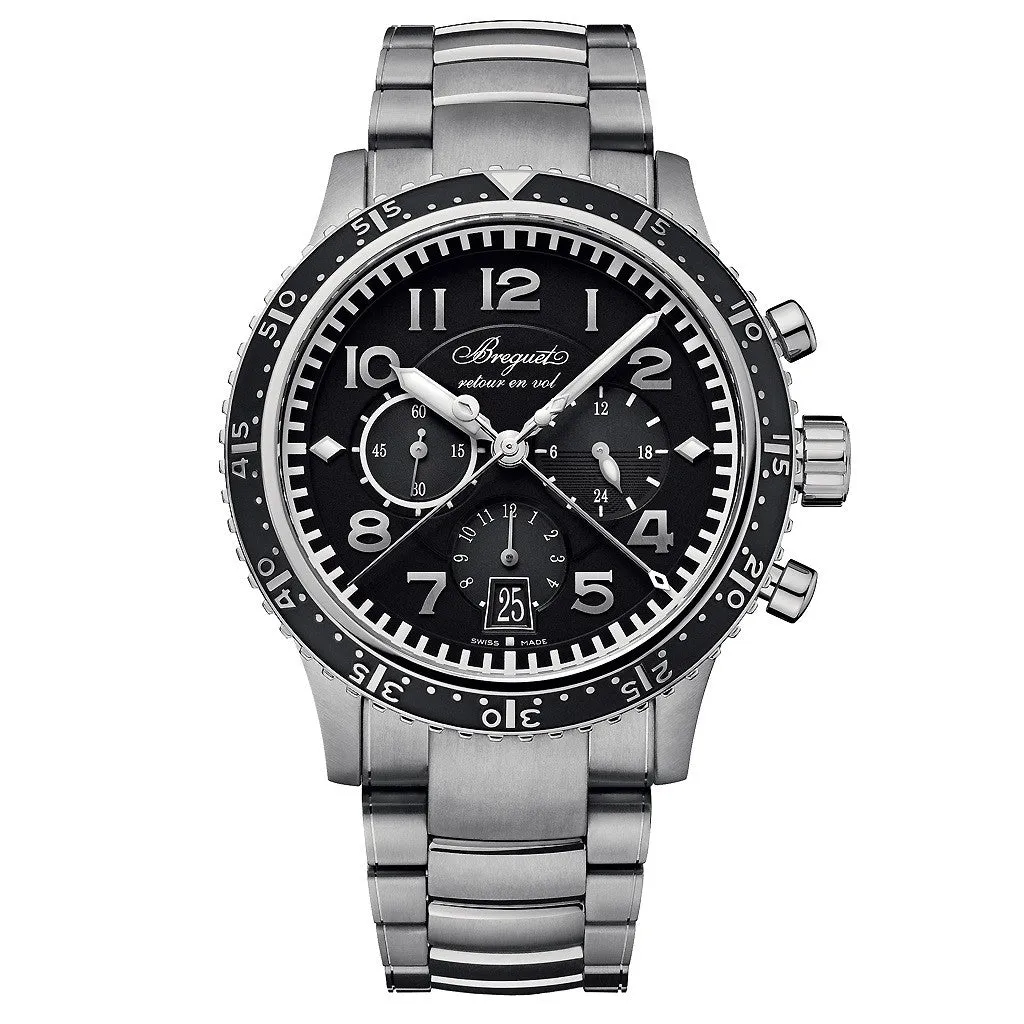 BREGUET Type XXI Titanium Automatic Flyback Chronograph Black Dial Bracelet Men's Watch 3810TI/H2/TZ9