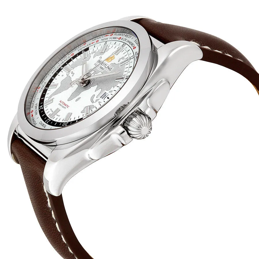 Breitling Galactic Unitime White Dial Dark Brown Leather Men's Watch WB3510U0-A777DBRLT WB3510U0-A777-437X-A20BA.1