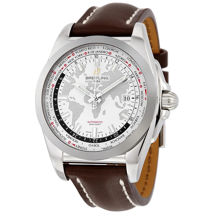 Breitling Galactic Unitime White Dial Dark Brown Leather Men's Watch WB3510U0-A777DBRLT WB3510U0-A777-437X-A20BA.1