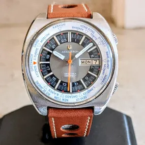 BULOVA Accutron Deep Sea World Timer Watch Vintage 1970 Wristwatch