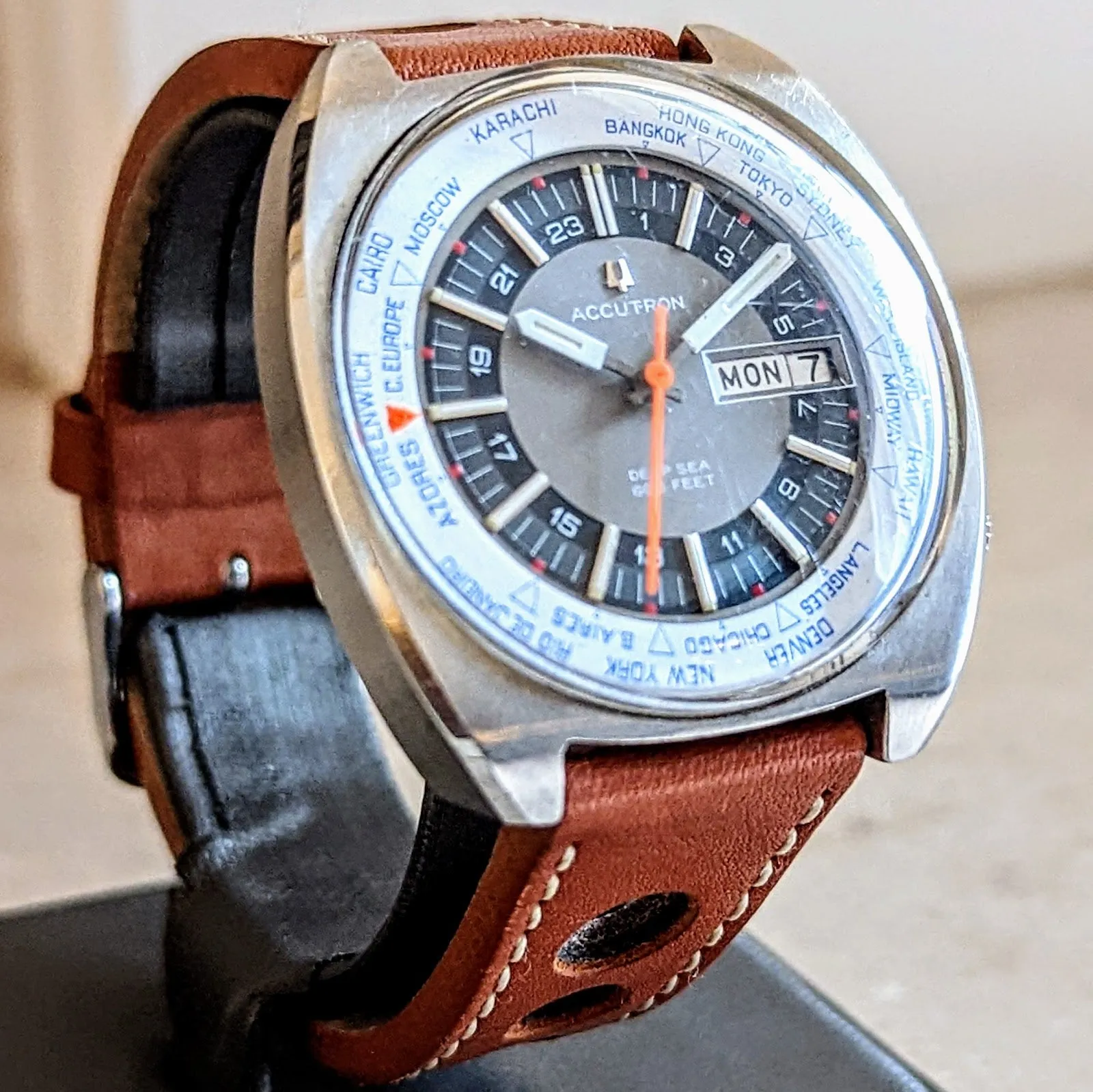 BULOVA Accutron Deep Sea World Timer Watch Vintage 1970 Wristwatch