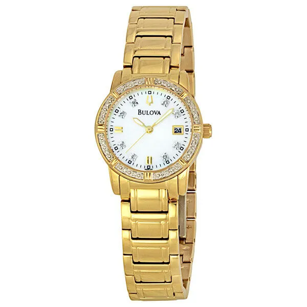 Bulova Diamonds Quartz White Mother of Pearl Dial Ladies Watch 98R135