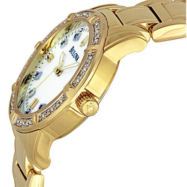Bulova Diamonds Quartz White Mother of Pearl Dial Ladies Watch 98R135