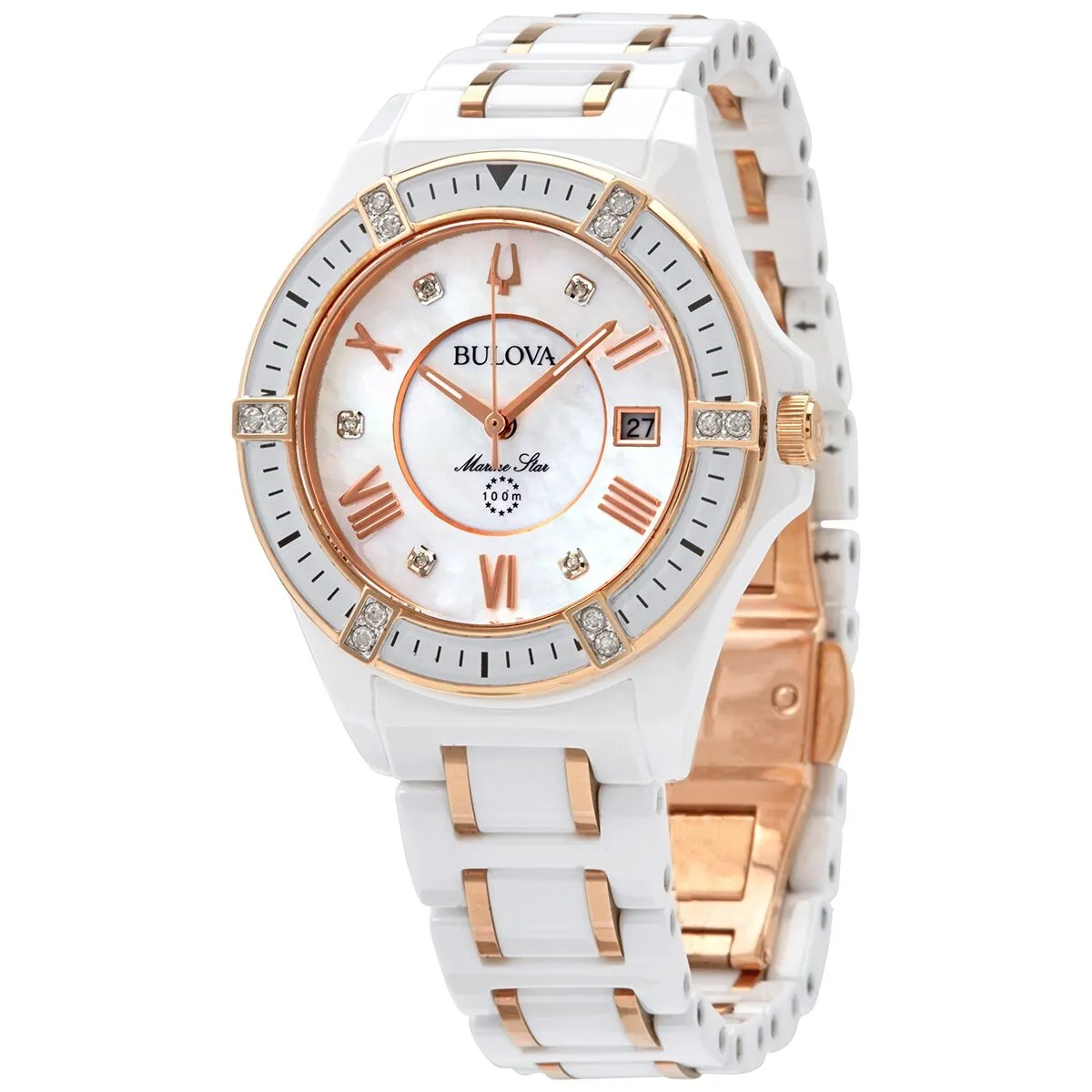 Bulova Marine Star Quartz Diamond Ladies Watch 98R241