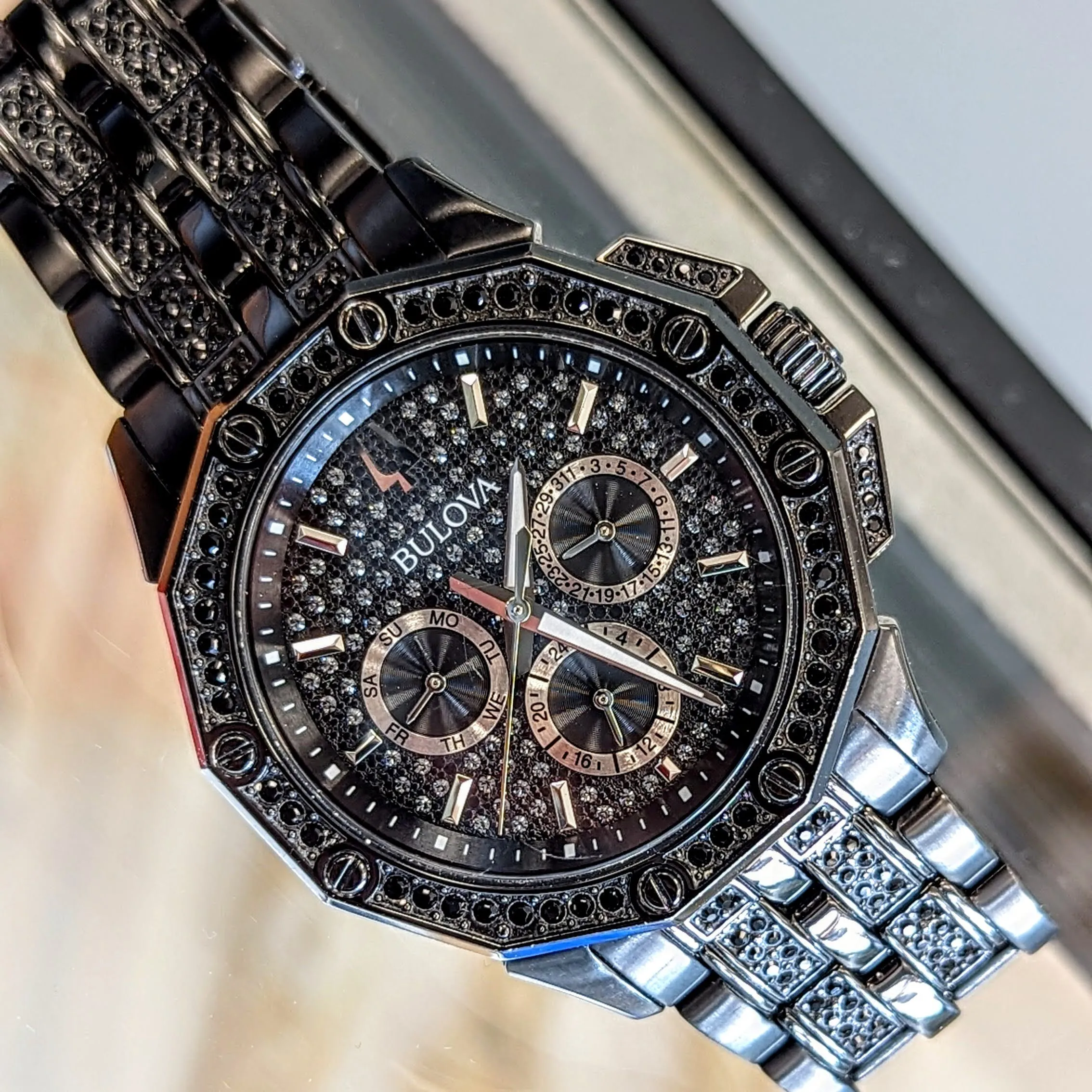 BULOVA Octava Crystal Watch 98C134 - 300 Crystales on the Black Tone Stainless Steel