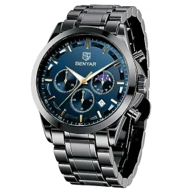 BY BENYAR Men's Watches Analog Quartz Chronograph Waterproof Stainless Steel Wrist Watches for Men Business Work Casual Sport Black Mens Dress Watch Unique Elegant Gifts for Men